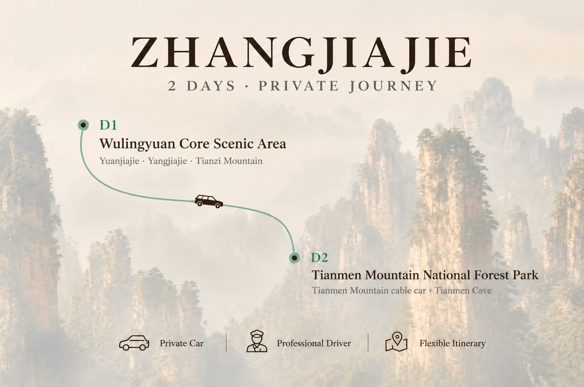 2-Day Zhangjiajie Private Car Charter with Driver