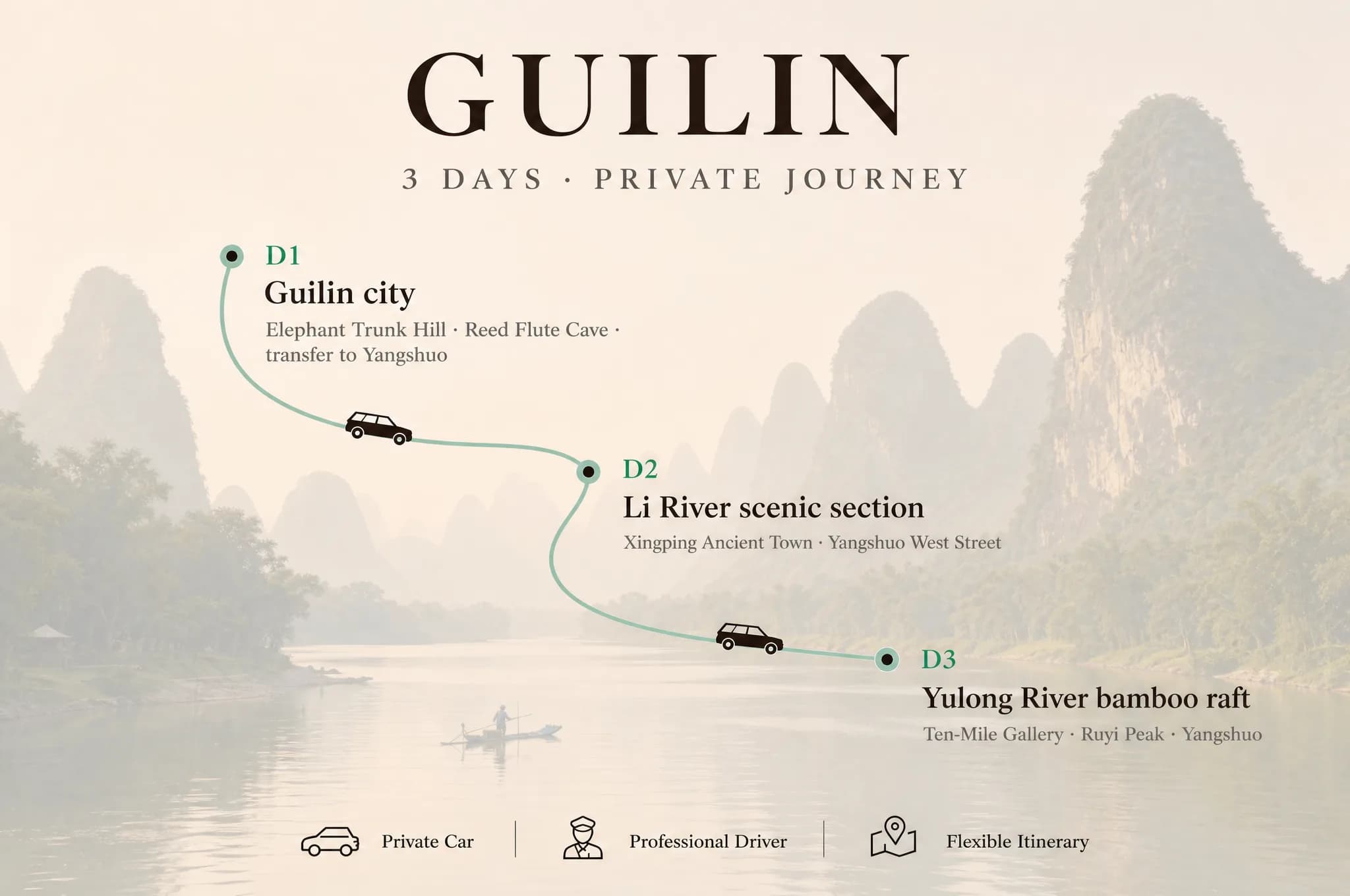 3-Day Guilin and Yangshuo Private Car Charter with Driver