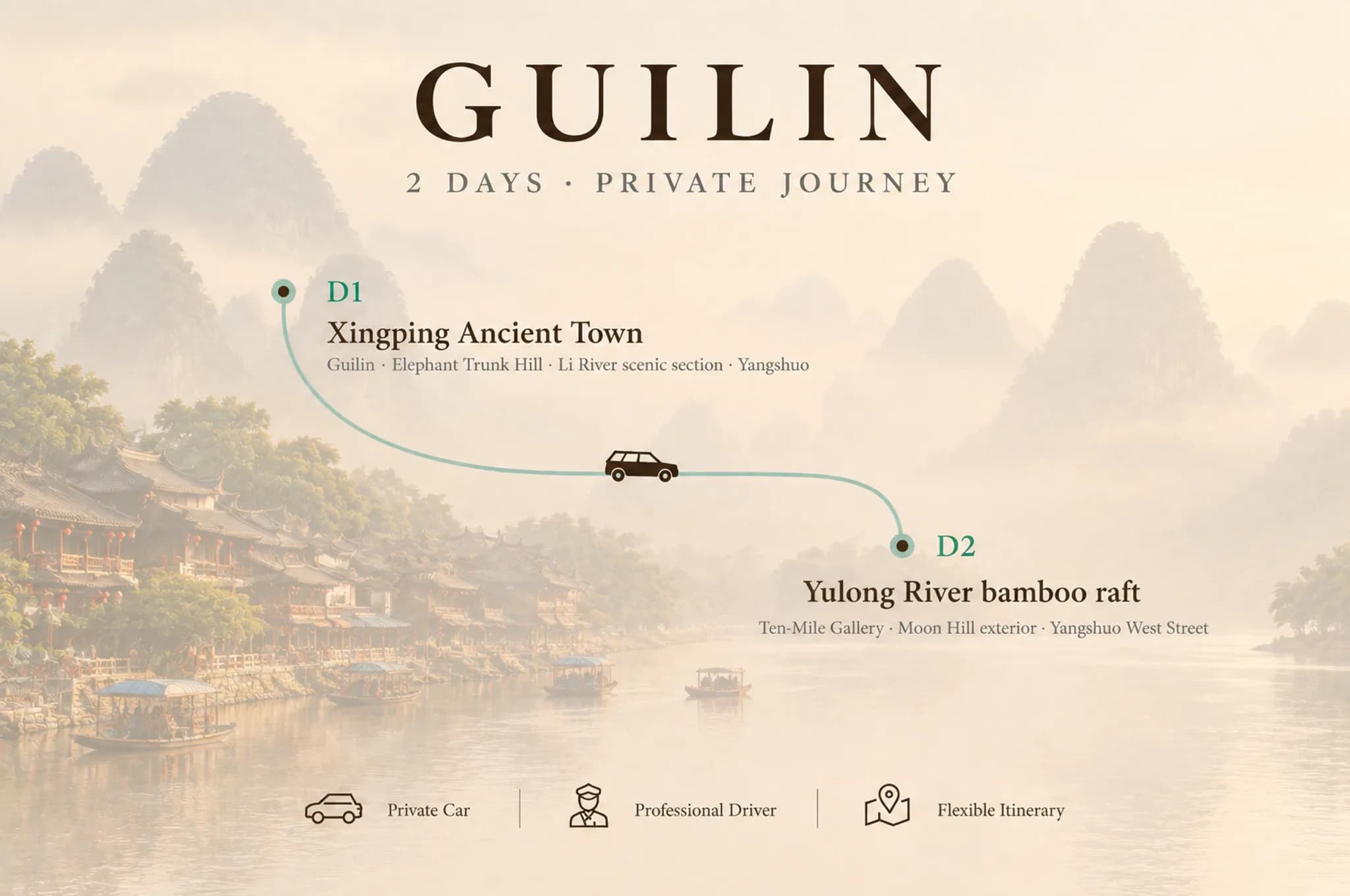 2-Day Guilin and Yangshuo Private Car Charter with Driver