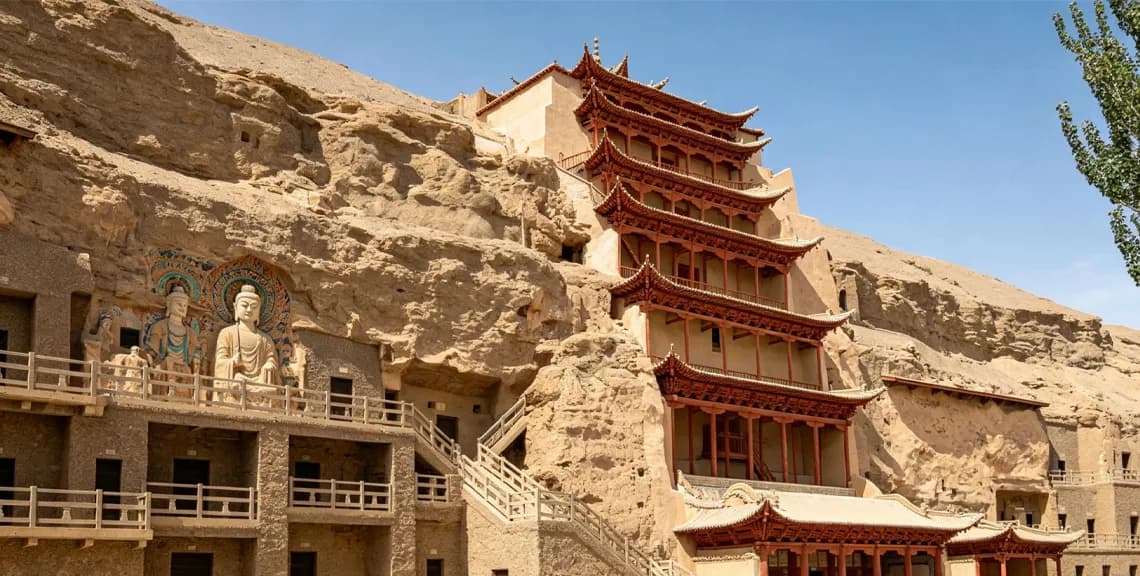 Dunhuang hotel pickup, Mogao Caves, Dunhuang Museum, Crescent Lake, Singing Sand Dunes, return to Dunhuang 1